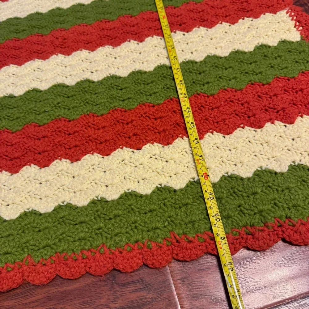 Vintage Grandma Granny Crochet Afghan Blanket Orange Green Yellow Shell Stitch